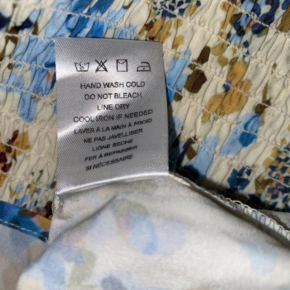 NWOT NSR Puff Sleeve Smocked Butter Cream Blue Gold Floral Mini Dress Small NEW - Picture 7 of 7